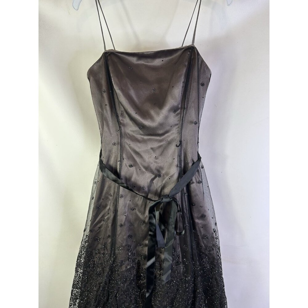 Vintage 90s Metalllic Floral Overlay Spaghetti Dress Whimsigoth Vamp - Picture 3 of 10